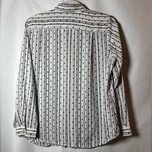 LOFT Black and White Striped Button Down Shirt - Picture 2 of 7
